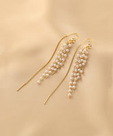 Pendientes colgantes con borlas de perlas de aleación de plata esterlina y oro de moda